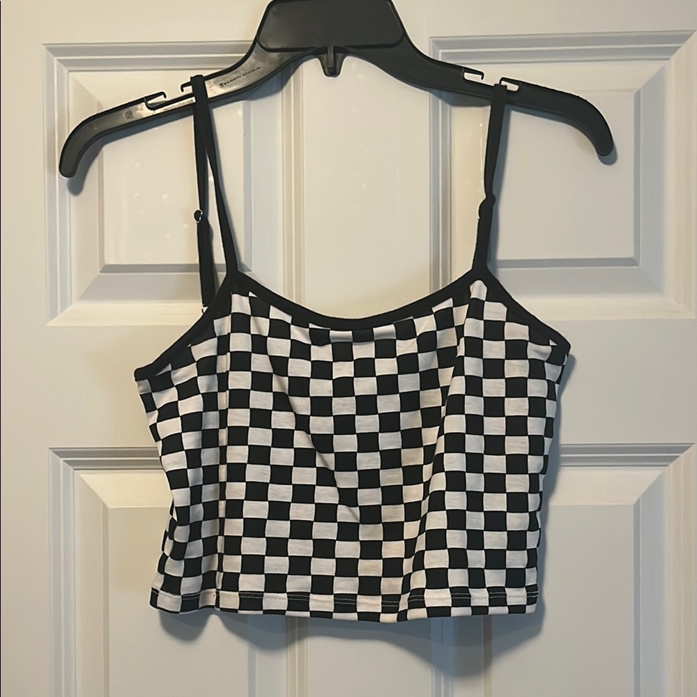 H&M Black and White Checkered Crop Camisole